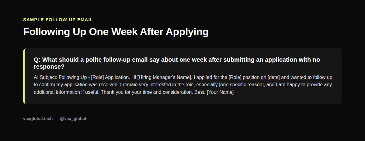 Sample follow-up email one week after submitting a job application