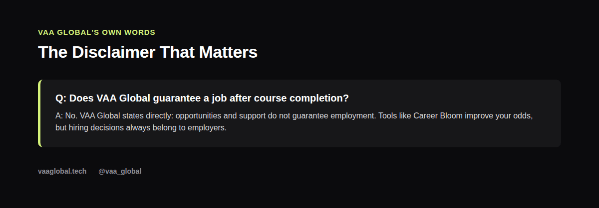 Quote graphic stating opportunities and support do not guarantee employment