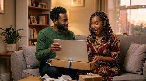 A man gifting his girlfriend a digital course