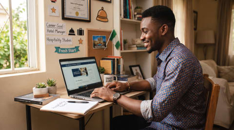 Nigerian career changer starting a career in hospitality with no experience through online training
