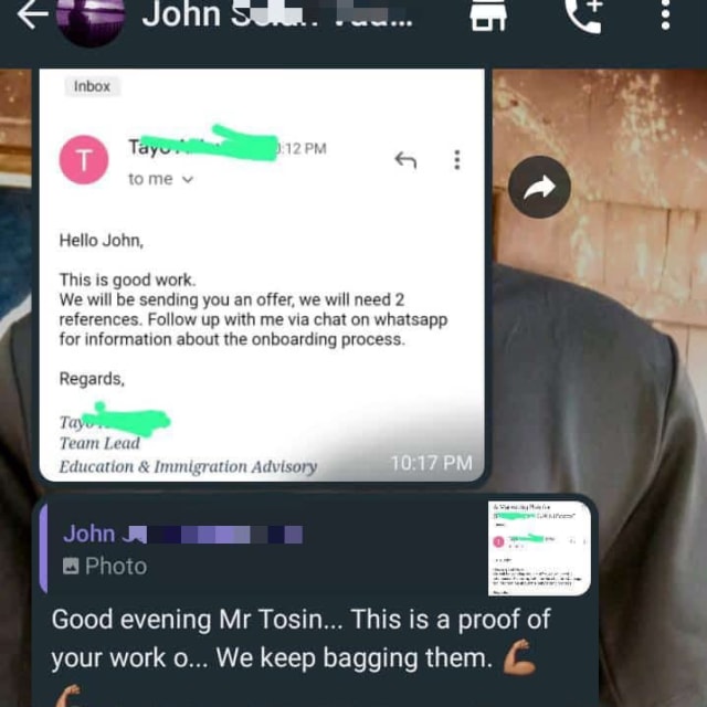 Student reaching out with reviews of his offer letter as a testimonial