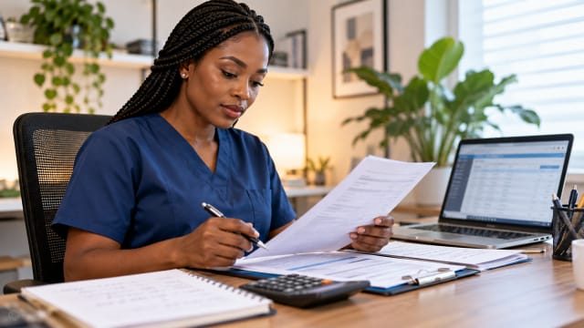 Medical billing assistant reviewing course payment details