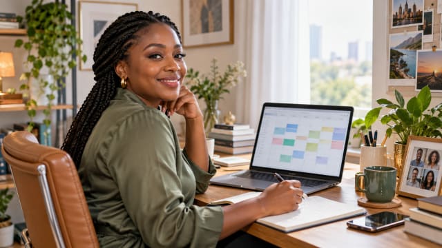 Nigerian professional reviewing remote work opportunities on a laptop