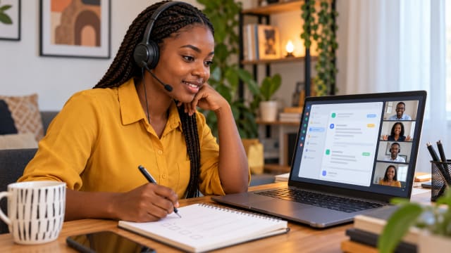 Nigerian customer service learner practising a support task in an online class