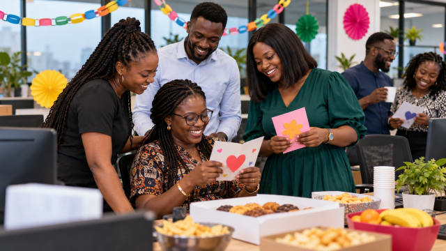 Customer service team celebrating together during Customer Service Week