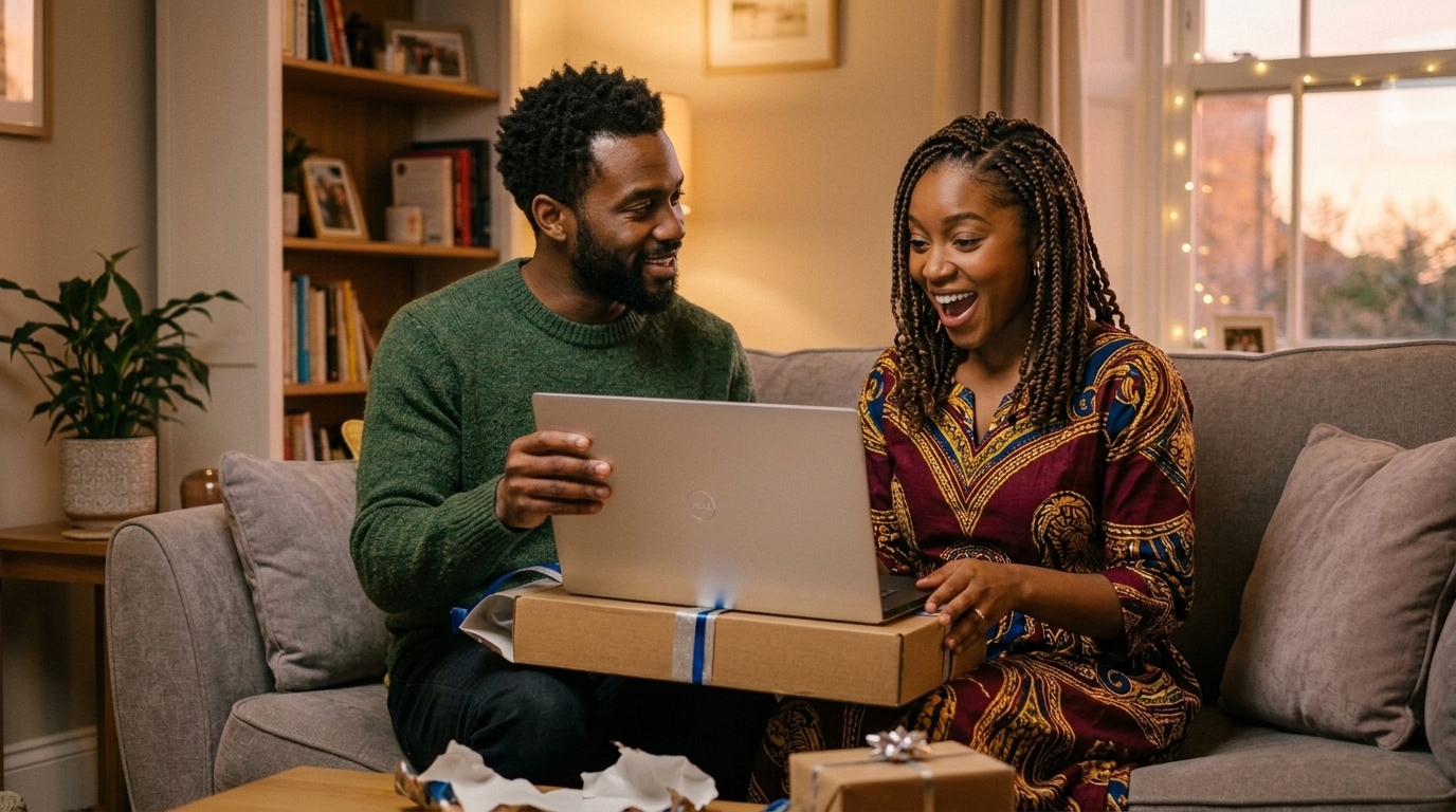 A man gifting his girlfriend a digital course