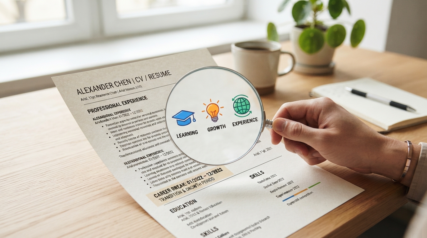 Resume review showing learning and experience, representing how to explain a career gap on a CV.