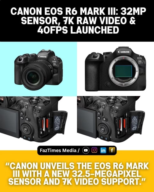Canon EOS R6 Mark III: 32MP Sensor, 7K RAW Video & 40fps Launched