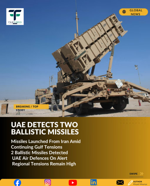 UAE Air Defences Detect Two Ballistic Missiles Launched From Iran