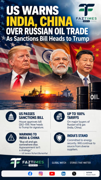 US Warns India, China Over Russian Oil Trade as Sanctions Bill Heads to Trump