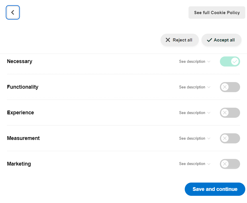 Cookie consent mechanism step 2