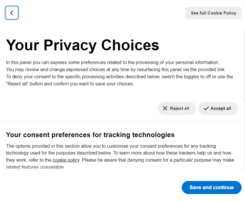 Cookie consent mechanism step 3