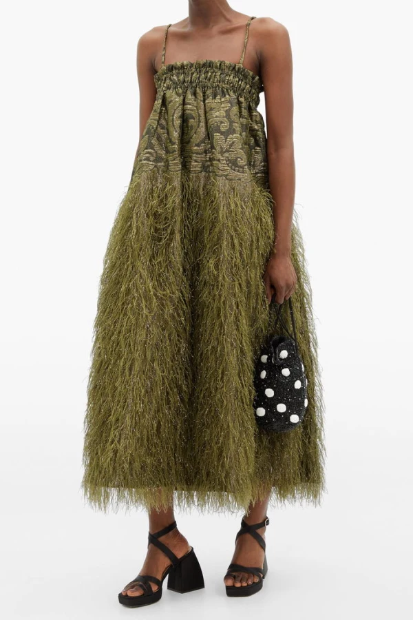 Rent Feather jacquard midi dress - Ganni | HURR
