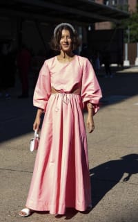 staud pink and red dress