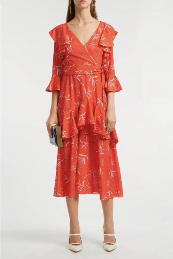 Rent Aiana Ruffle Print Midi Dress - Borgo De Nor | HURR