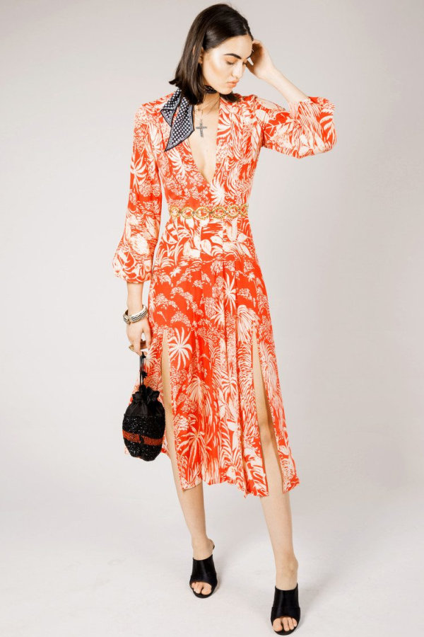 Rent Camellia V-neck Midi Dress RIXO HURR