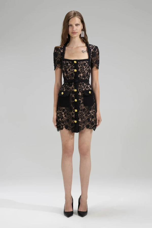 black guipure lace mini dress Rent BLACK GUIPURE LACE MINI DRESS - Self-Portrait