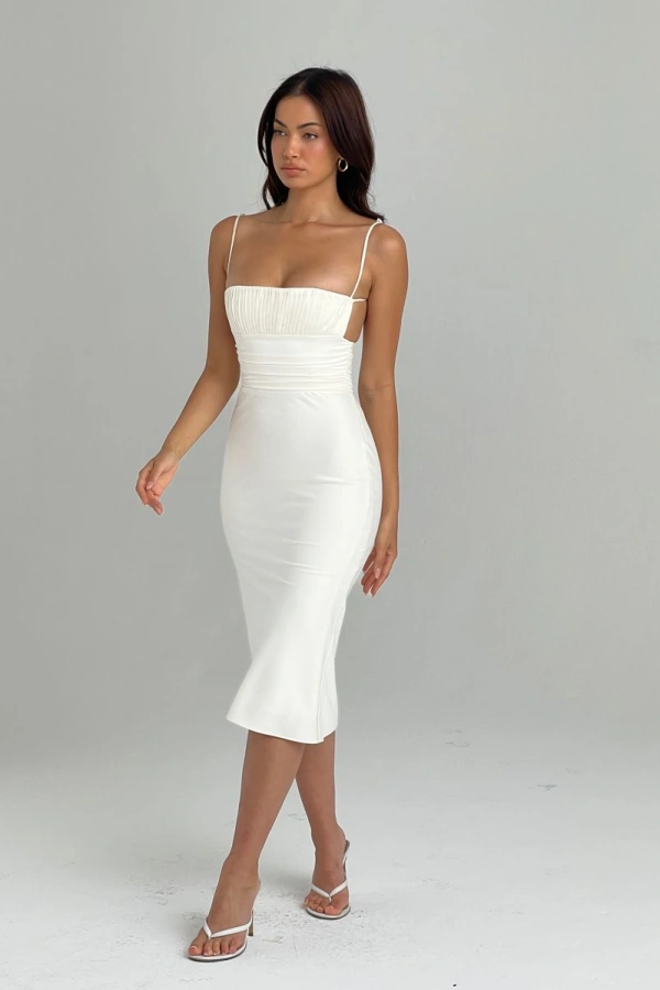 Rent Lois White Midi Dress - House of CB | HURR