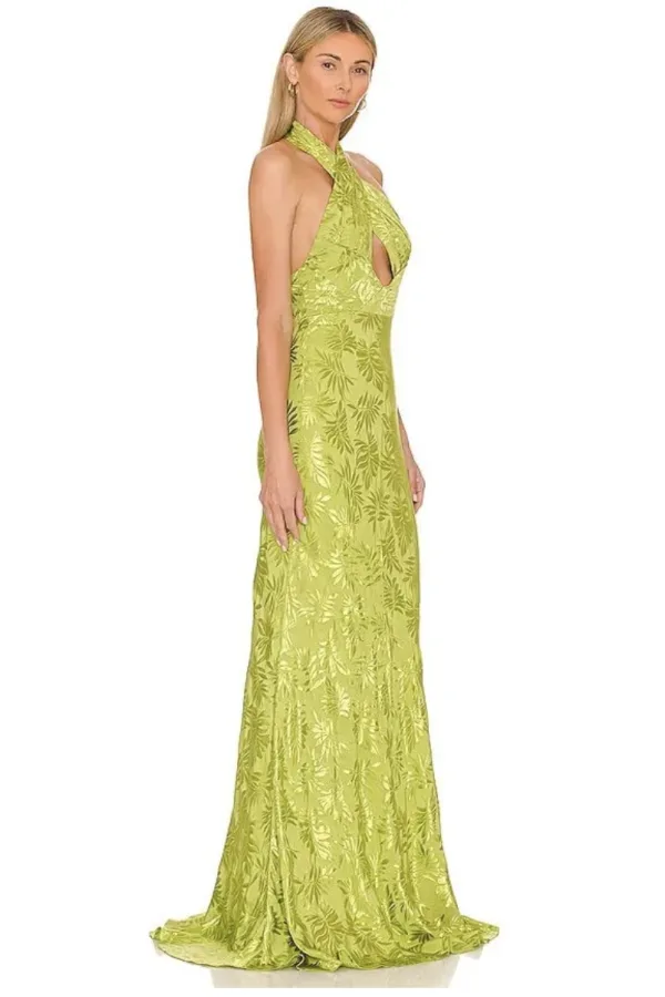 Rent Liv Satin Gown in Lime Green - Sau Lee | HURR