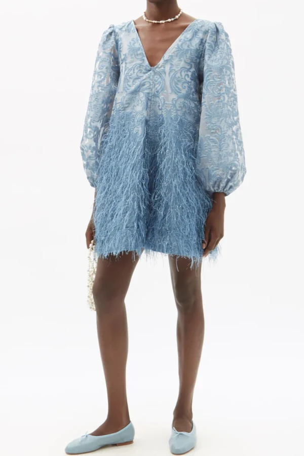 Rent Feather-trimmed brocade mini d - Ganni | HURR