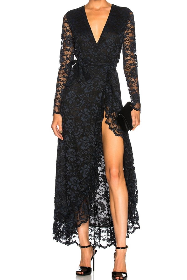 Rent Flynn Ruffle Lace Wrap Dress Ganni Hurr