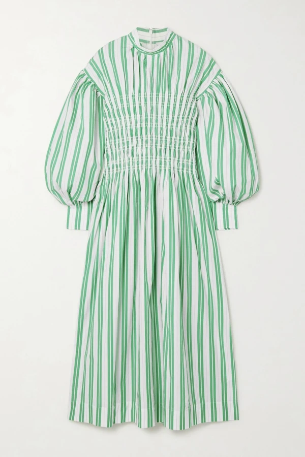 Rent Maxi Green Stripe Dress - Ganni | HURR