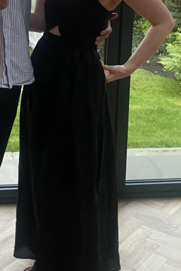 chinese dress ladies ALMA BLACK ASYM LINEN MIDI DRESS – DISSH main image 0