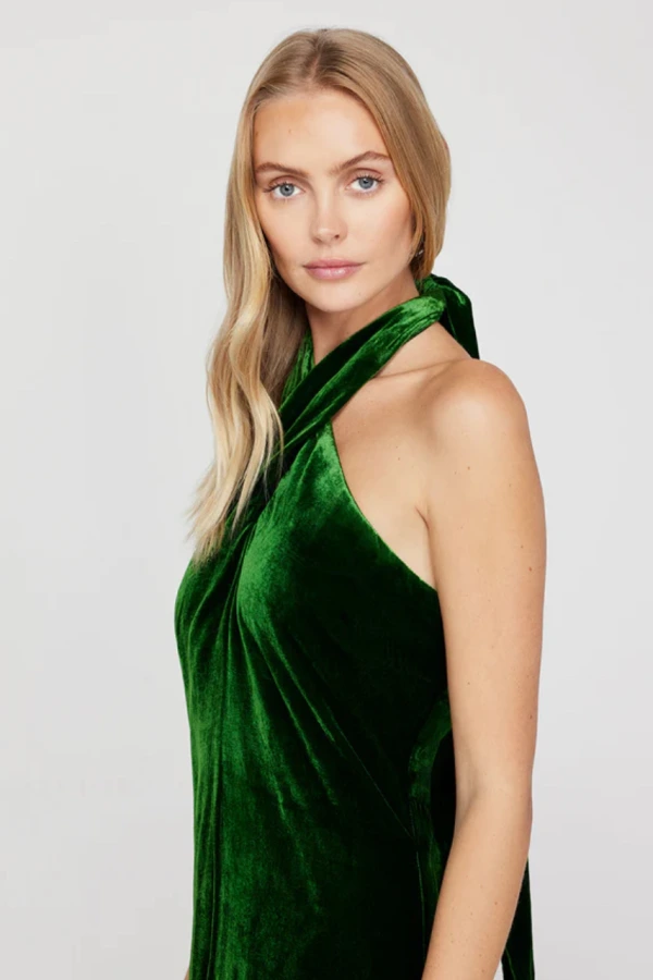 green emerald velvet dress Green Cotton Halter Maxi Dress – Mint Velvet main image 0