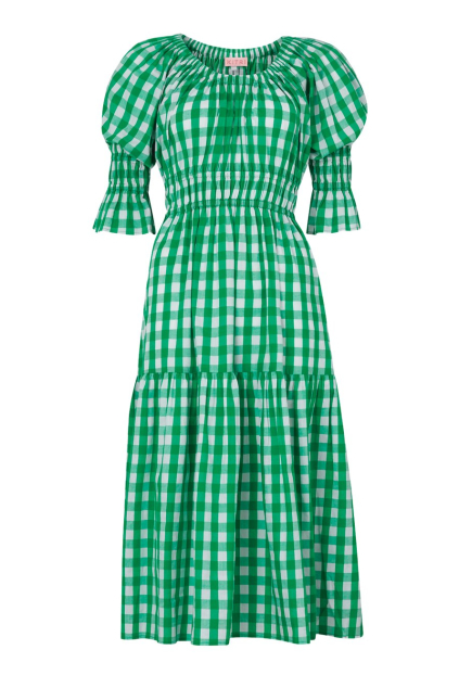 Rent Margot Green Check Midi Dress - Kitri | HURR