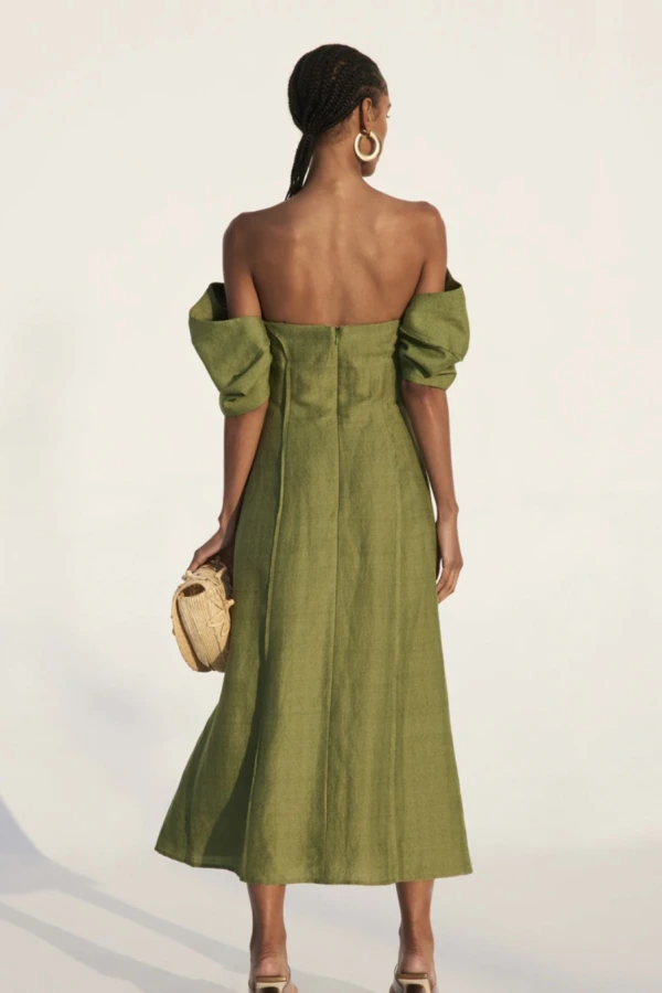 cult gaia muna off-the-shoulder midi dress Cult Gaia Muna Off Shoulder Ruched Sleeve Midi Dress - Jaipur