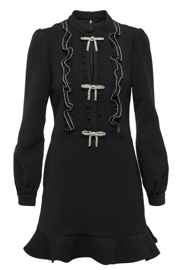 Starlit Crystal Encrusted Feather Trim Mini Dress main image 1