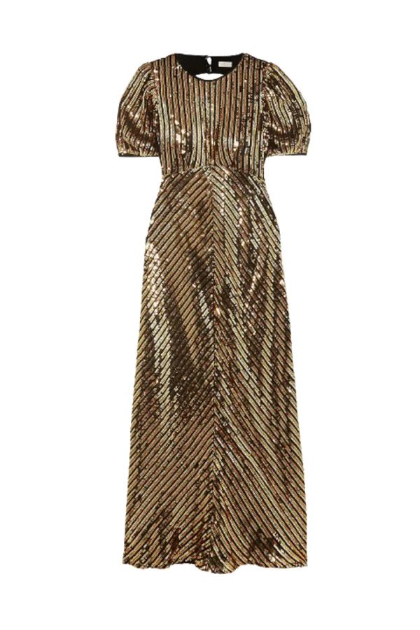Rent Gold Sequin Midi Dress - RIXO | HURR