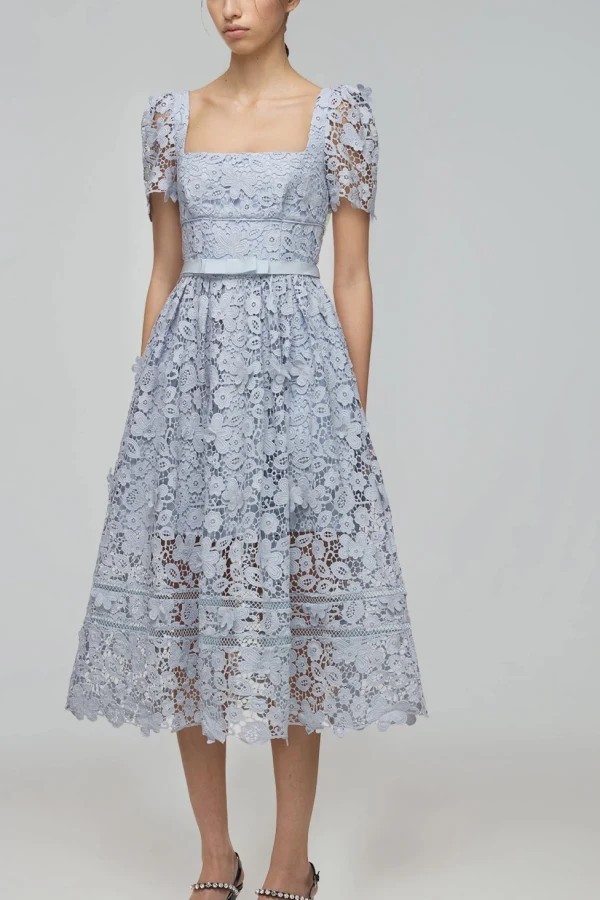 Rent Powder Blue Guipure Lace Midi - Self-Portrait | HURR