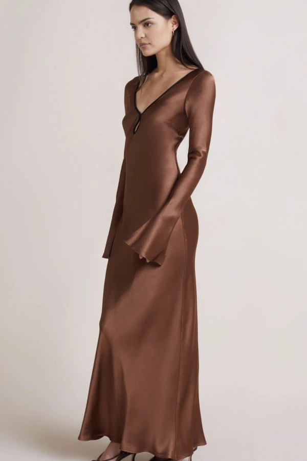 Rent Annika Brown Long Sleeve Midi Dress - Bec & Bridge | HURR