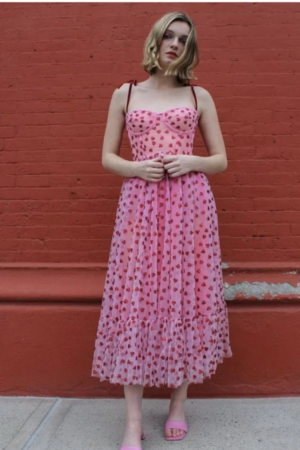 lirika matoshi hearty corset midi dress Rent - Wholesale girls christmas dresses Color:Red Floral-2 Lindsey Brown Resort wear