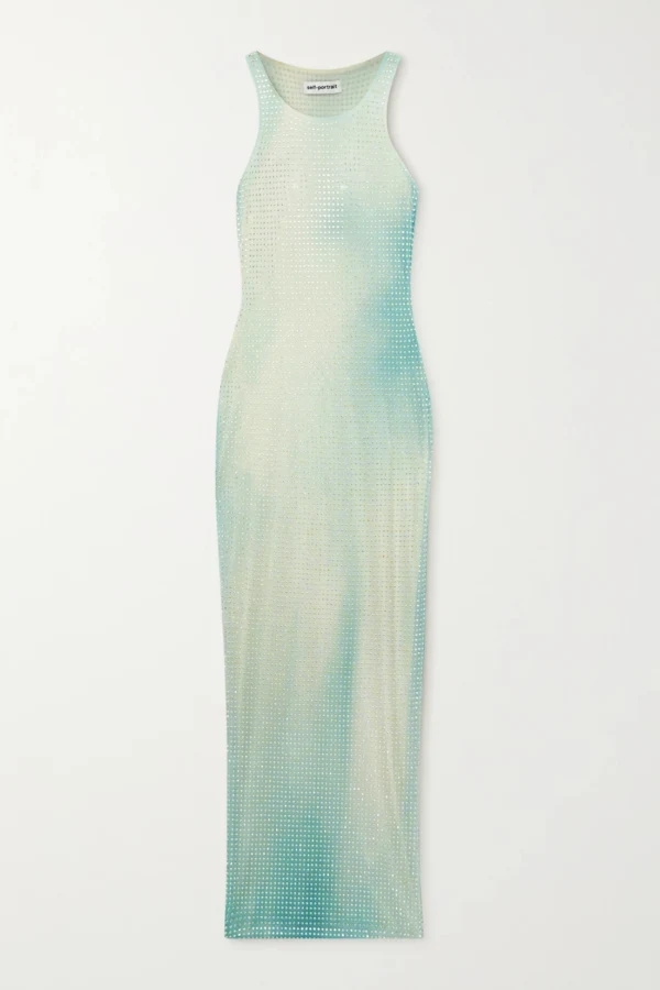 FITTED CRYSTAL EMBELLISHED STRETCH SATIN DRESS