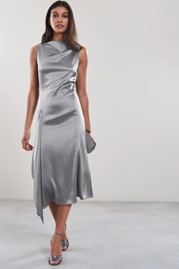 Rent Seren dress grey satin Reiss HURR