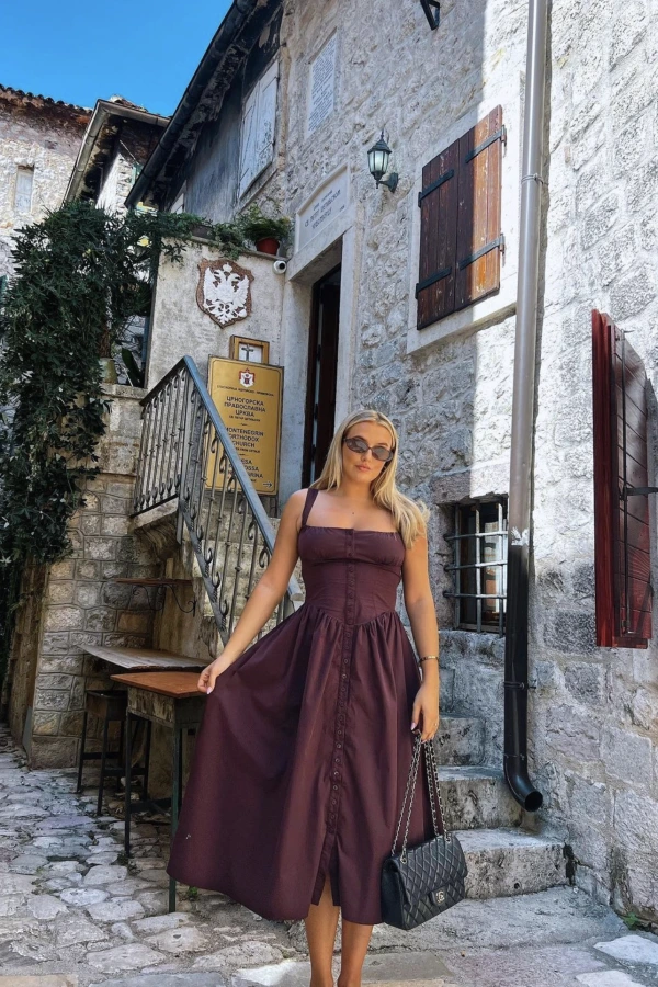 Rent Brown Tatiana Sundress Dress - House of CB | HURR