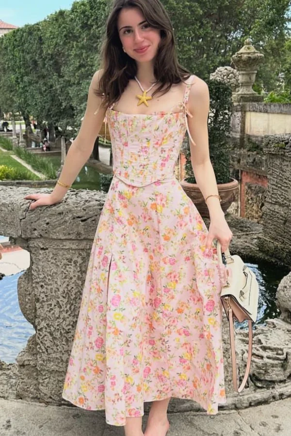 Rent Clarabelle Pink Meadow Print Cotton Midi Sundress - House of CB | HURR