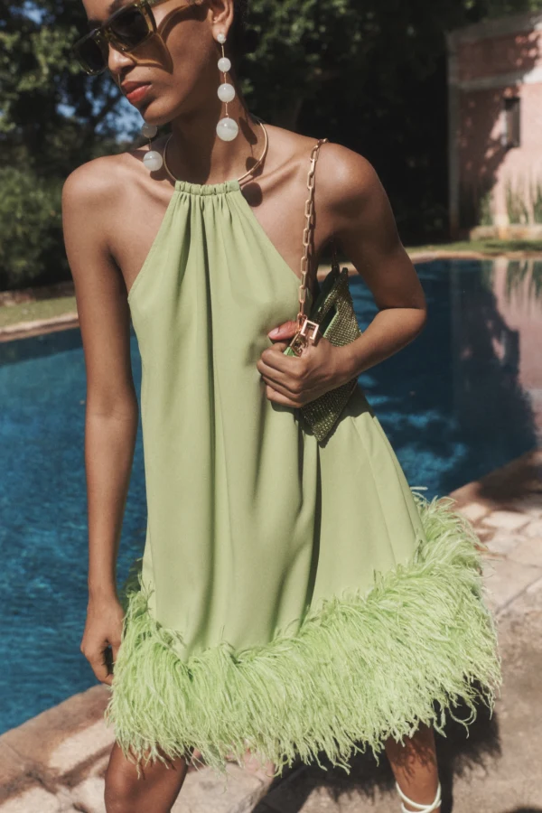 cult gaia green feather dress Celestine & Mae GAIA MIDI DRESS IN SMOKE GREEN