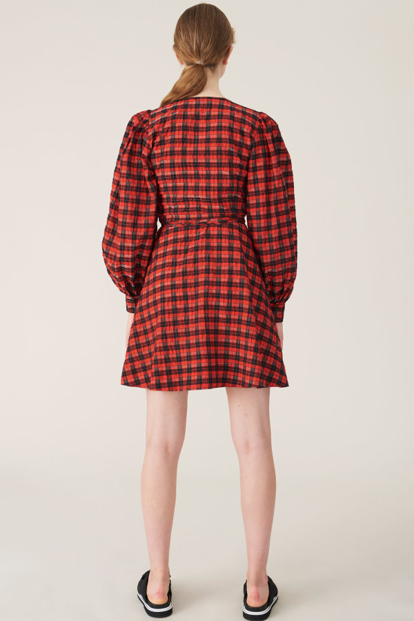 Ganni red check dress hot sale