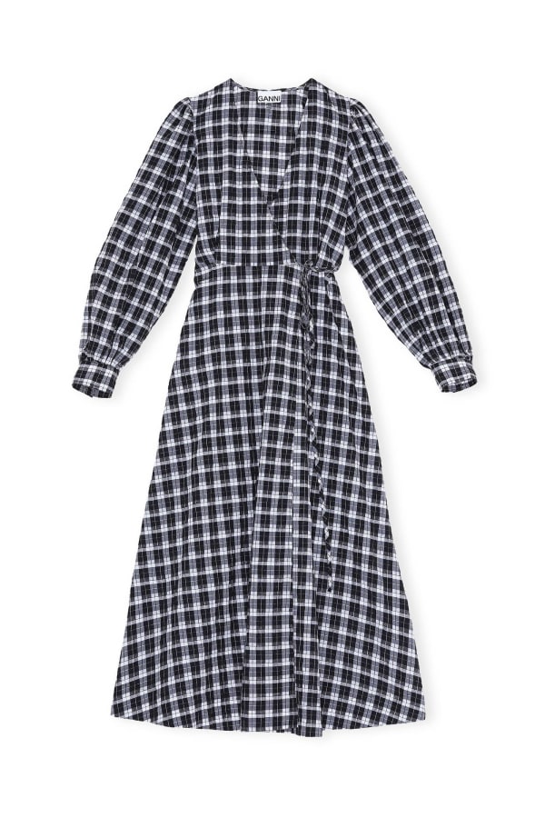 Rent Checked seersucker wrap dress ...