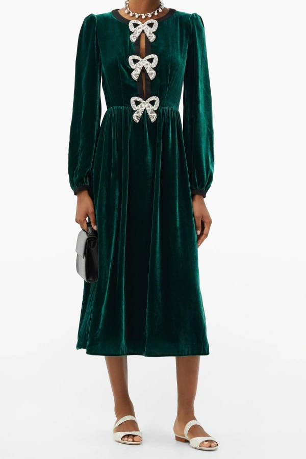 Saloni green velvet dress outlet