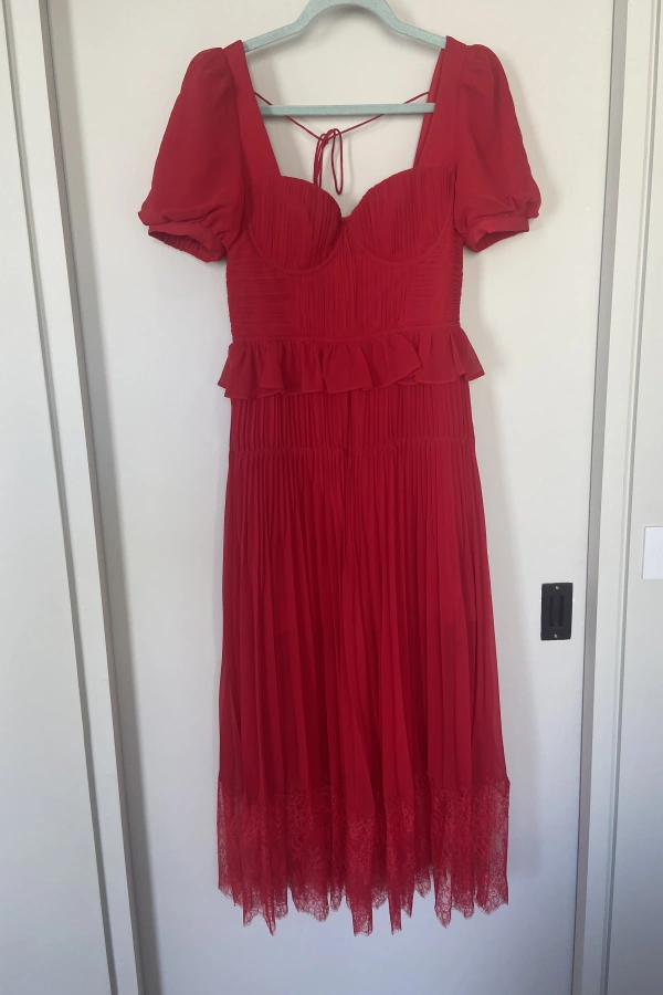 Rent Red chiffon midi dress - Self-Portrait | HURR