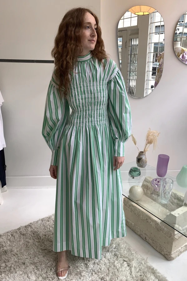 Rent Maxi Green Stripe Dress - Ganni | HURR