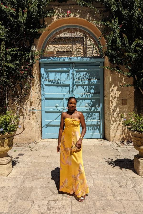 Rent Yellow Printed Satin dress - Mango | HURR