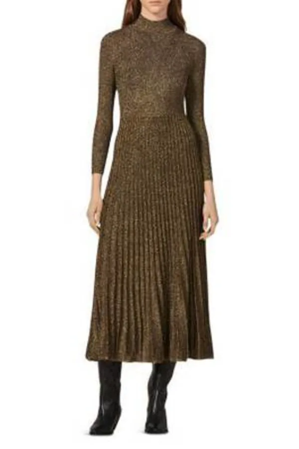 Rent Gold Pleated Knit Dress - Sandro | HURR