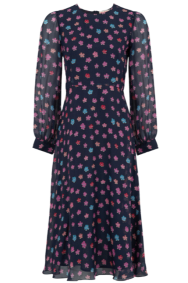 Rent Navy Blossom Silk Chiffon Dress - Radish | HURR