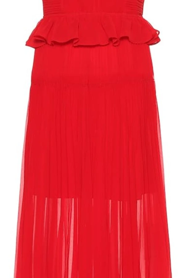 Rent Red Chiffon Pleated Midi dress - Self-Portrait | HURR