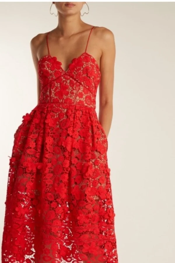 green emerald velvet dress Self-Portrait - White Flower Lace Midi Dress main image 1
